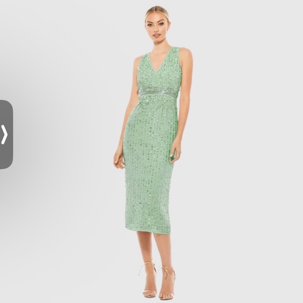 NWT Mac Duggal Green Sequin Midi Dress
